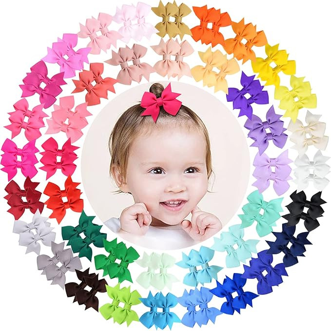 ALinmo Baby Girls Clips 2" Grosgrain Boutique Solid Color Ribbon Mini Hair Bows Clips Fully Lined... | Amazon (US)
