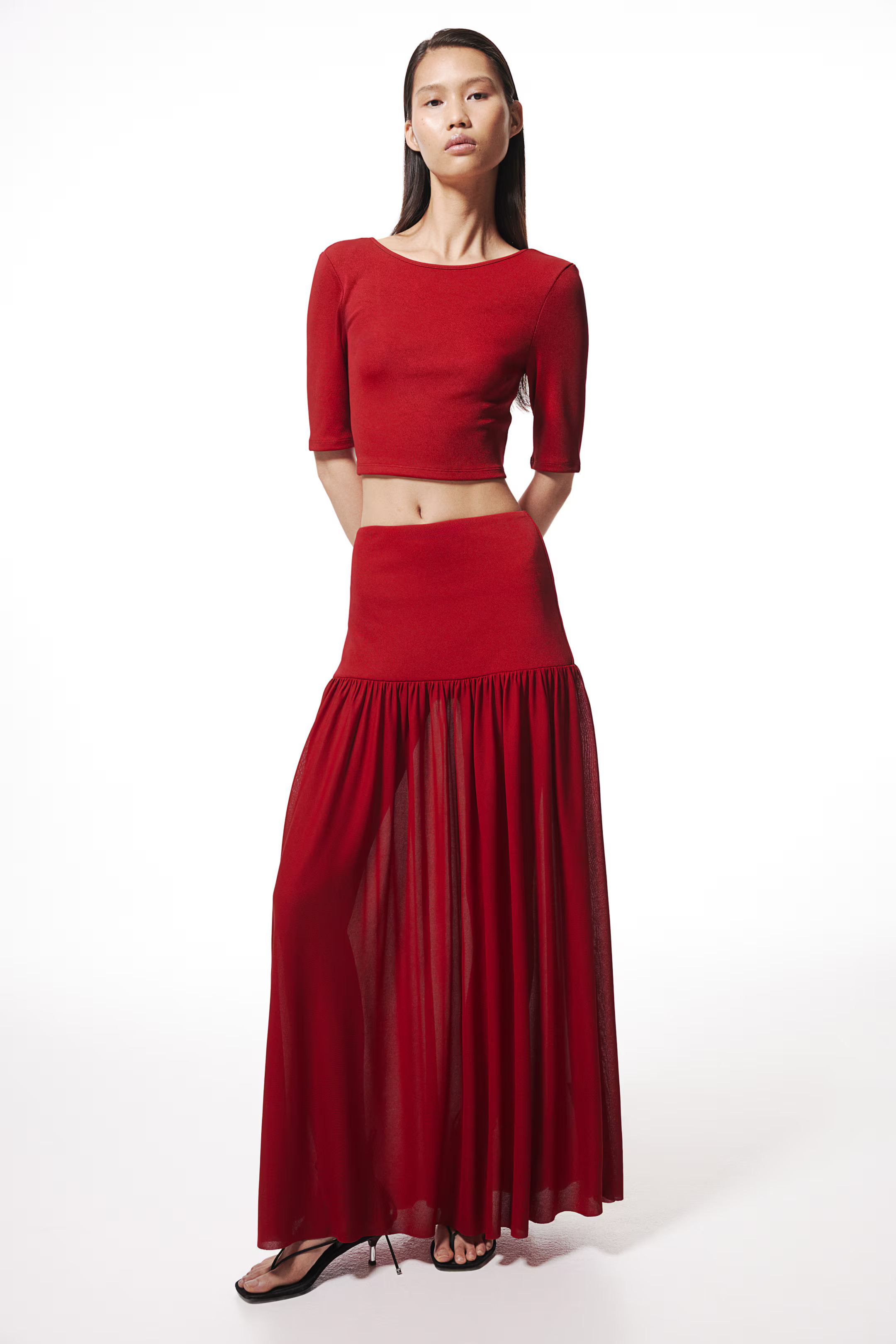 Falda larga - Talle alto - Largo - Rojo - MUJER | H&M ES | H&M (FR, IT, ES, PT, BE)
