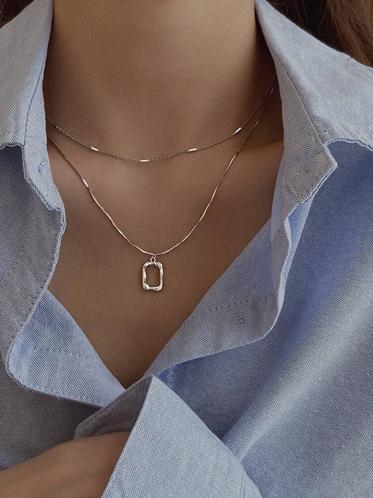 2pcs/Set Geo Charm Necklace | SHEIN