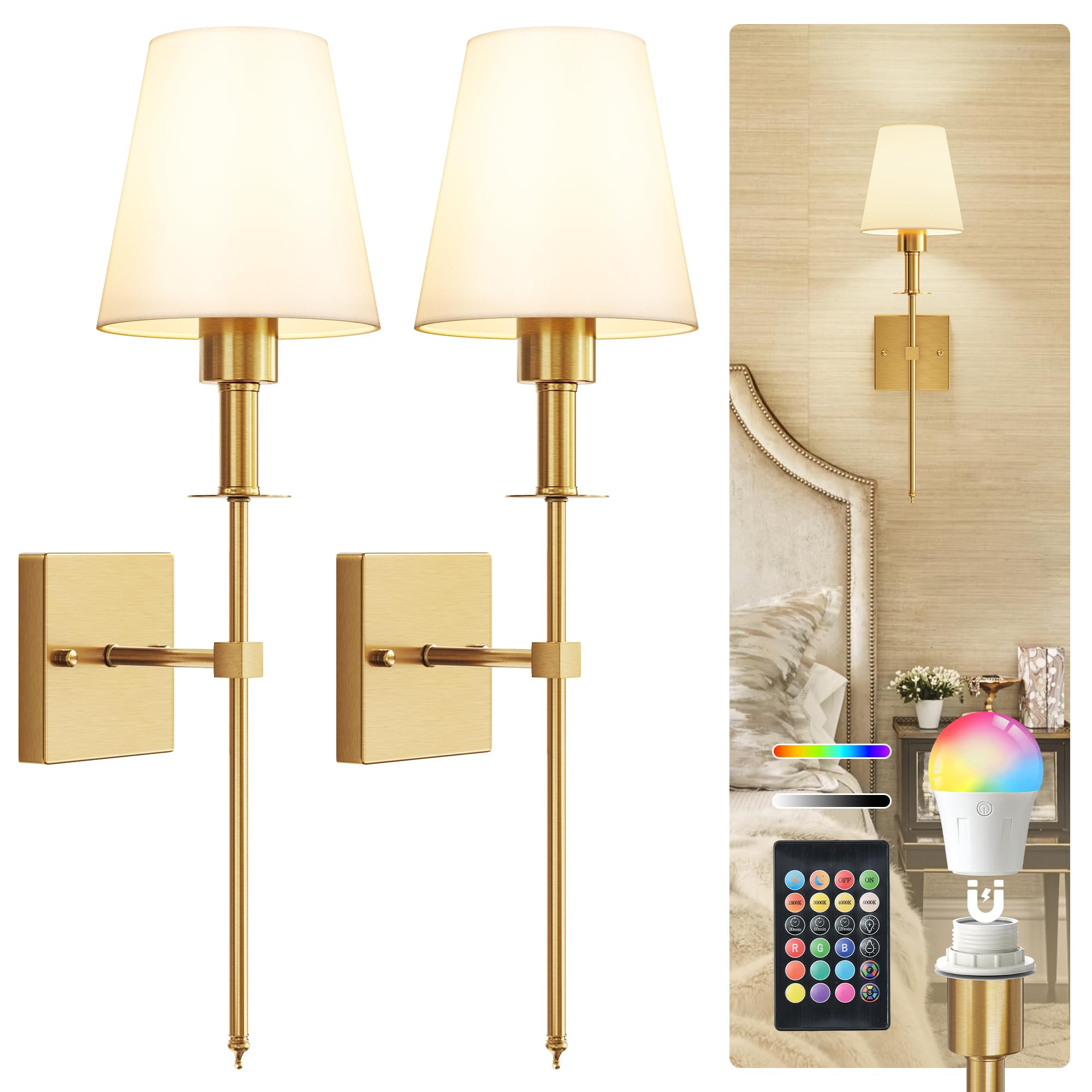 Battery Operated Wall Sconce Set of Two Rechargeable Wireless Wall Light with Remote Control, Dim... | Amazon (CA)