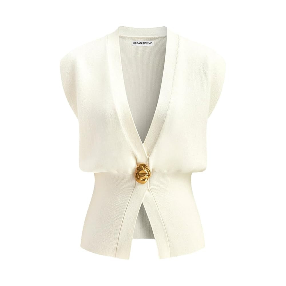 Women's Sweater Vest Sleeveless V-Neck Knit Tops Lightweight with Gold Leaf Button Down Cardigans | Amazon (US)