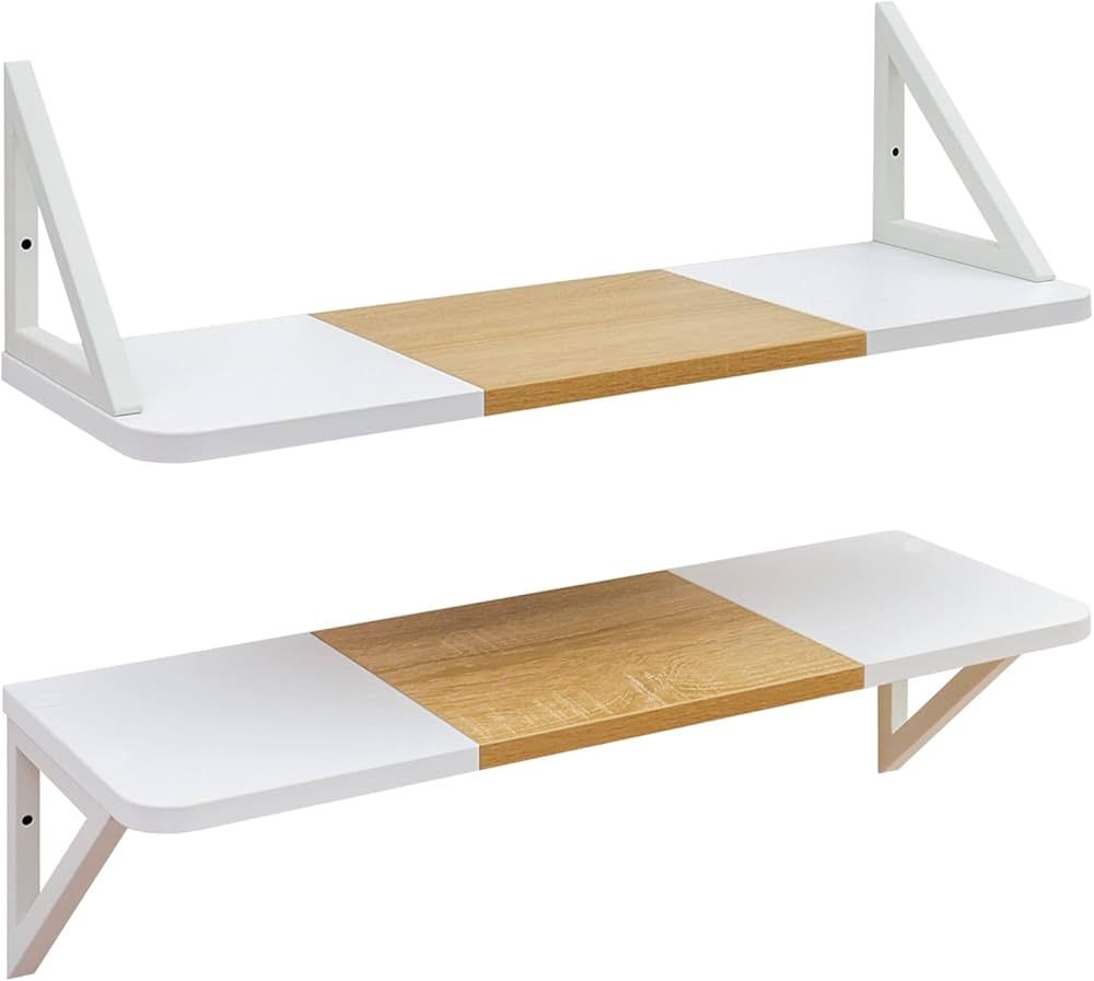 TEAMIX Set of 2 White Floating Shelves 23.6 inch, Wood Wall Mounted Book Shelf Hanging Shelf Orga... | Amazon (US)