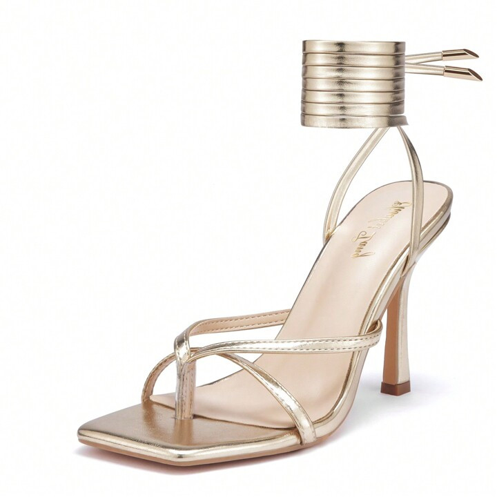 Women Sexy Strappy Heeled Sandals,4 Inch/10cm Lace Up Square Open Toe Heels Stiletto Thong Sandal... | SHEIN