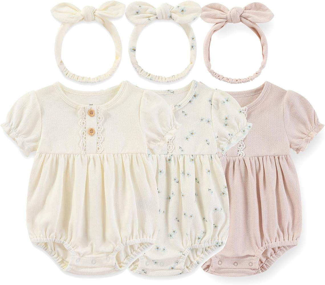 Newborn Baby Girl Bodysuit Suit Baby Clothes Short Sleeve 3 Outfit Bundle Mix Match | Amazon (US)