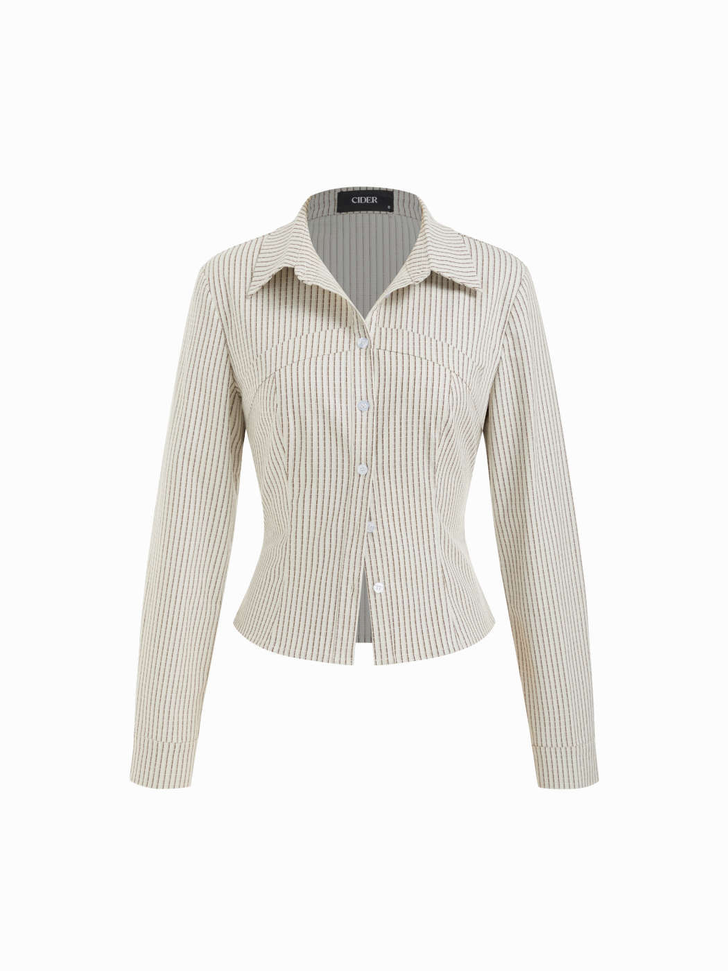 Cotton-blend Striped Collar Long Sleeve Cinched Waist Shirt | Cider