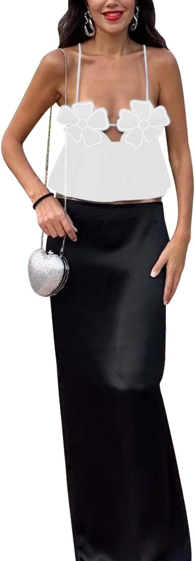 AIBEARTY Women's Floral Appliques Spaghetti Strap Crop Tops Sexy Hollow Out Backless Lace Up Shor... | Amazon (US)