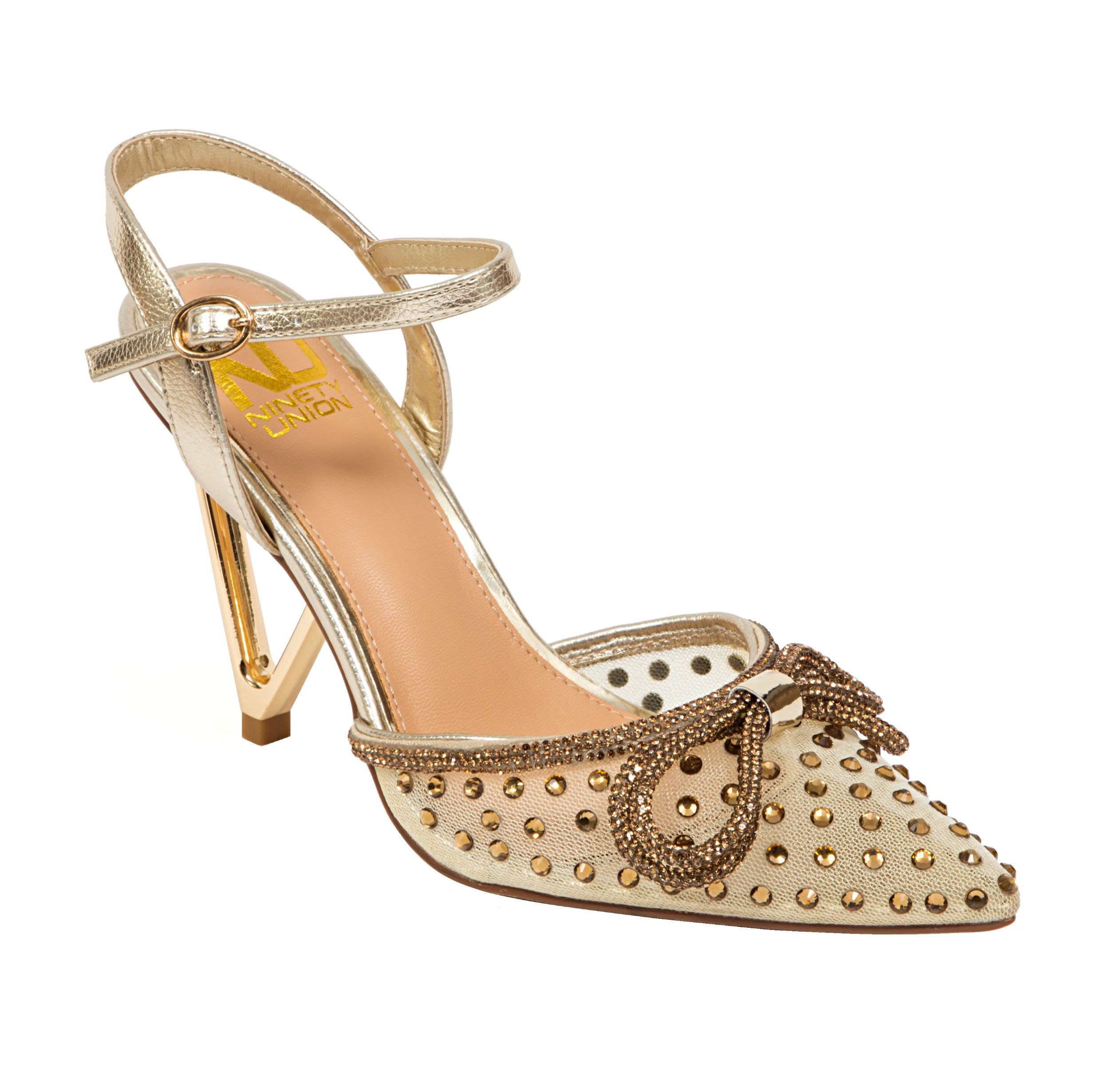 Gloria, Mesh & Rhinestone Trimmed Pump On A Architectural Heel. | Belk