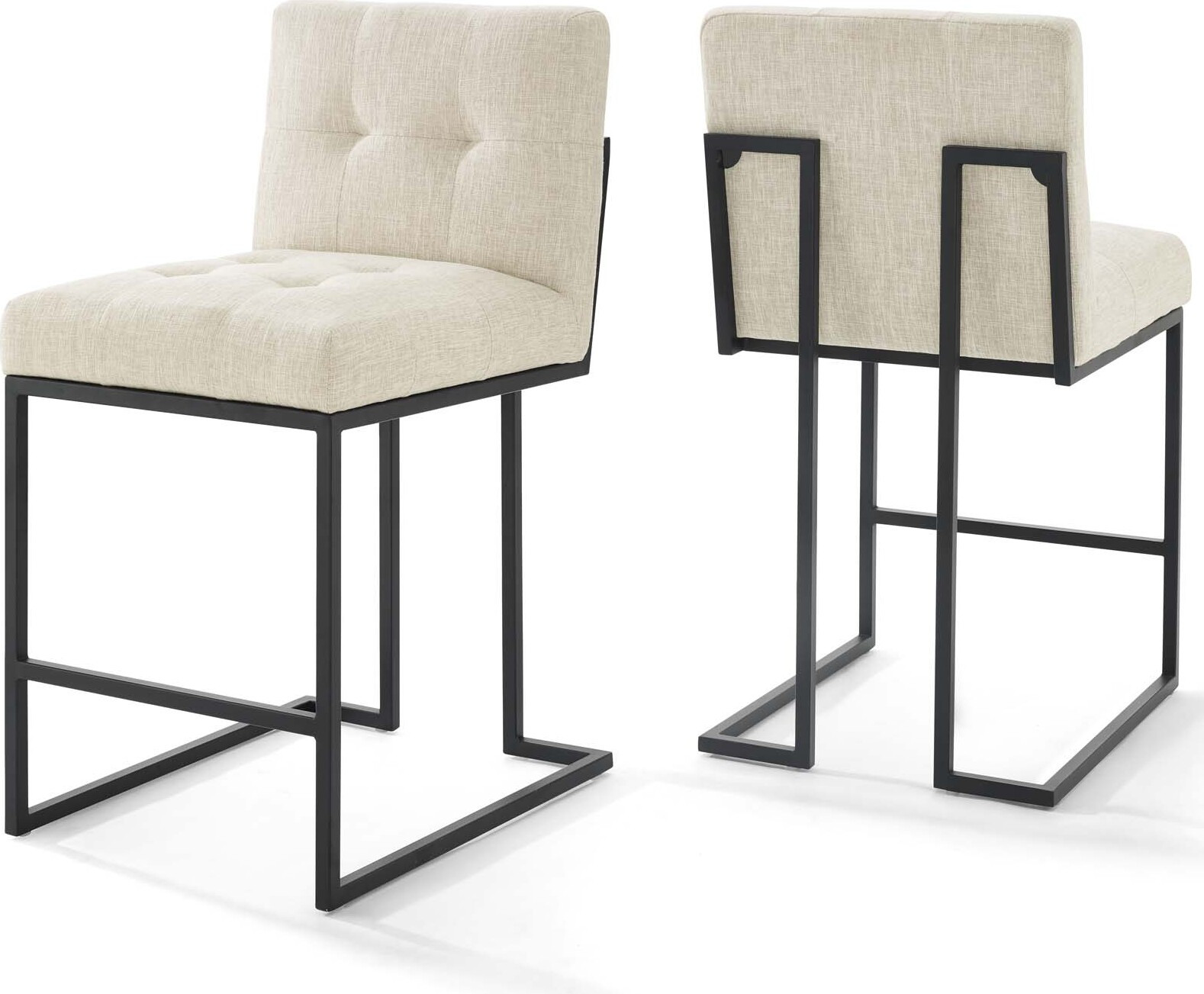 Privy Black and Beige Black Stainless Steel Upholstered Fabric Counter Stool Set of 2 EEI-4156-BL... | 1stopbedrooms
