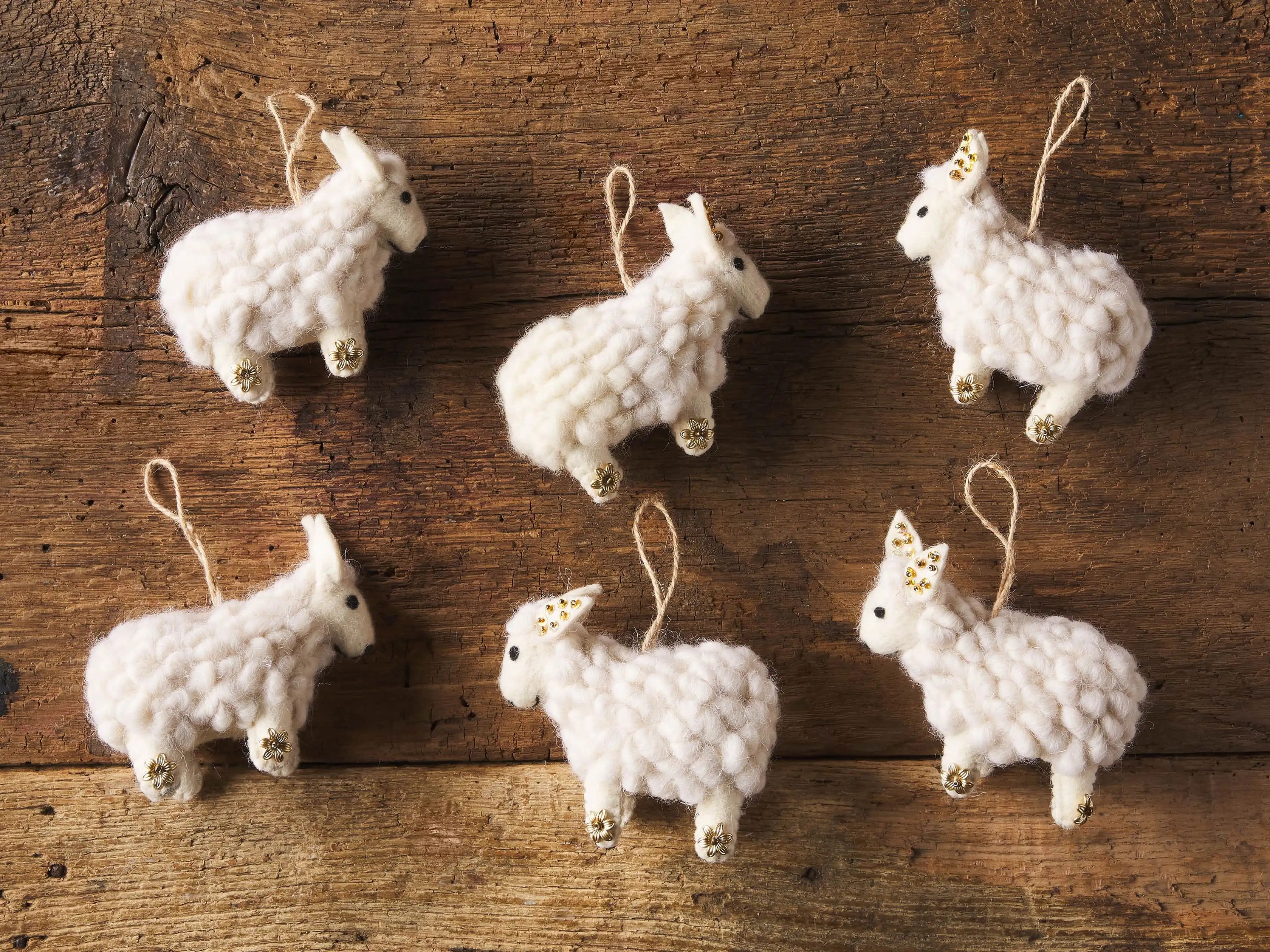 Ivory  Wool Sheep Ornaments  (set of 6) | Arhaus | Arhaus