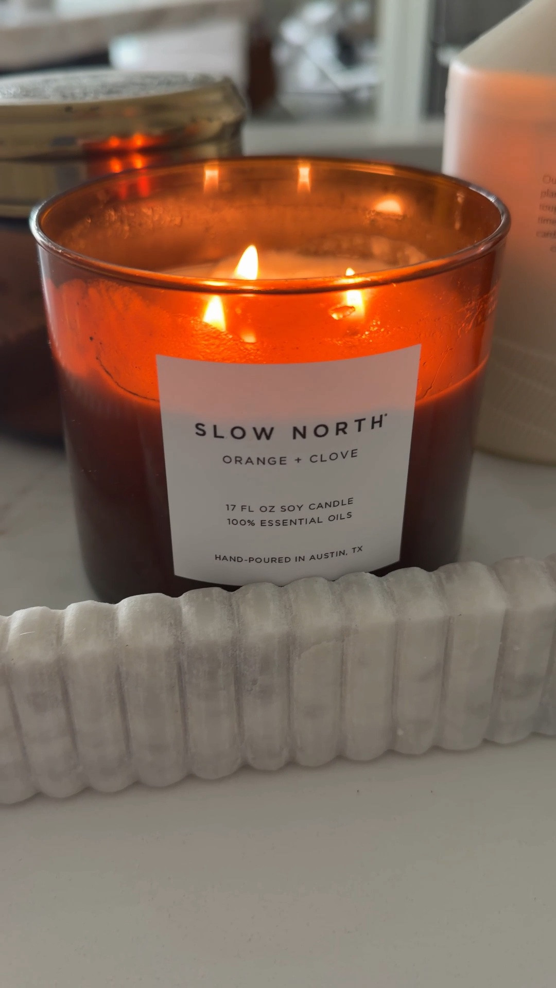 This candle with cinnamon and clove has the house smelling amazing.