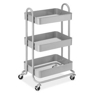 3-Tier Metal 4-Wheeled Cart in Alloy Gray | The Home Depot