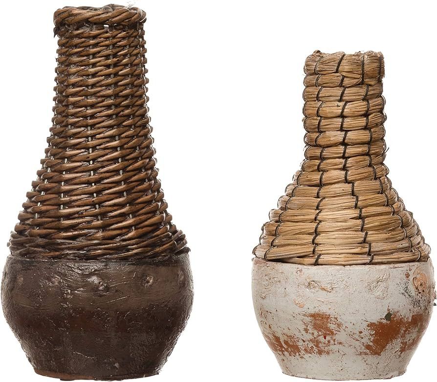 Creative Co-Op Hand-Woven Rattan & Clay, Distressed Finish, 2 Colors (Each One Will Vary) Vases, ... | Amazon (US)