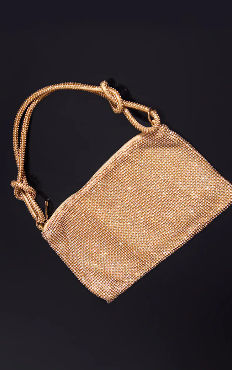 Gold Diamante Knot Handle Slouchy Shoulder Bag | PrettyLittleThing US