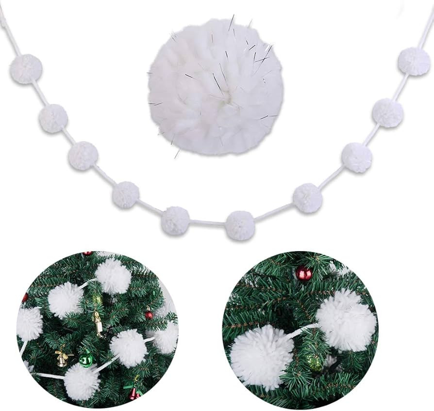 72 Inchs Yarn Pom Pom Garland 10 Balls 3 Inchs Colorful for Wall Christmas Tree Decoration Festiv... | Amazon (US)