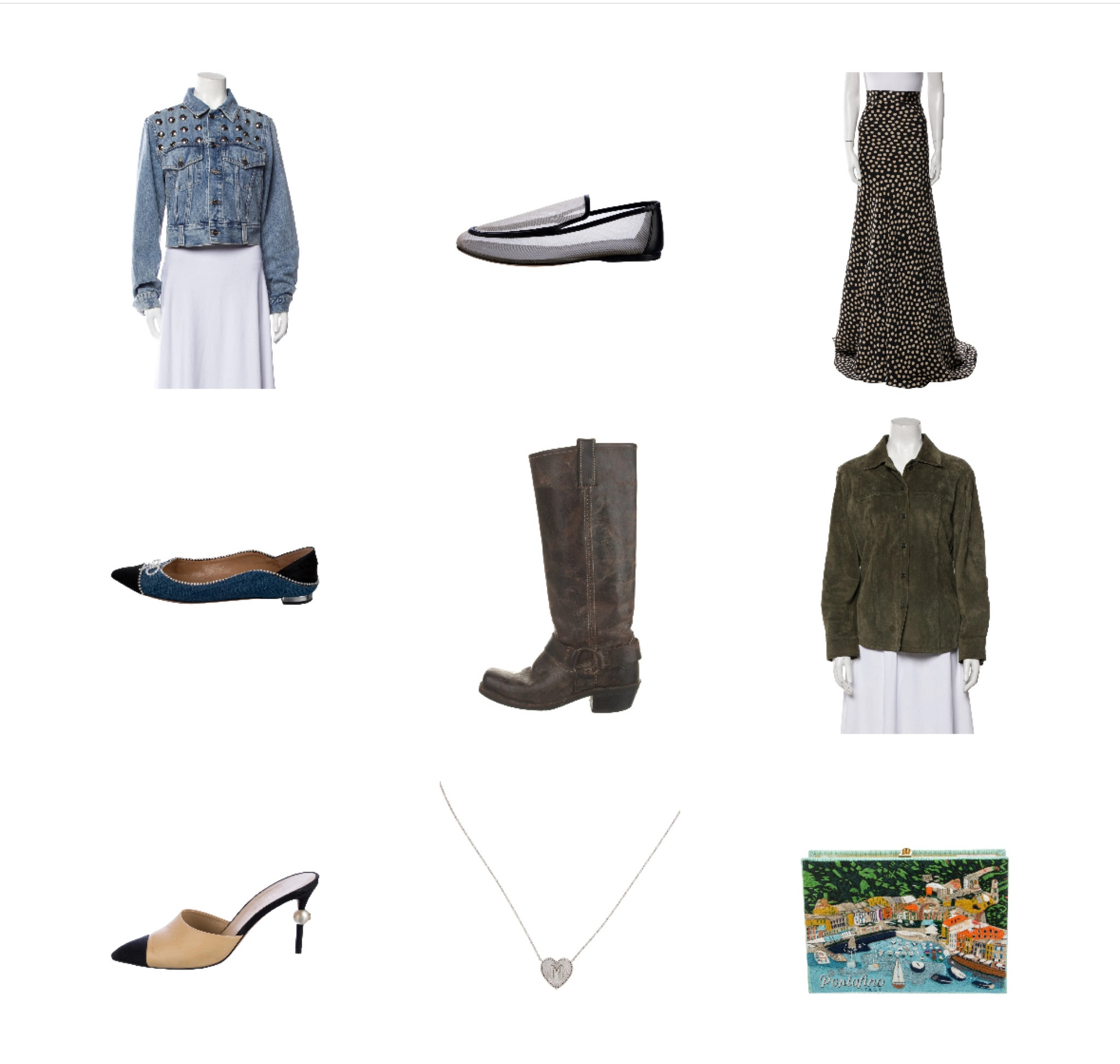 Chanel heels under $600, Olympia Le Tan Portofino Clutch under $1300, and Moto Boots under $200!