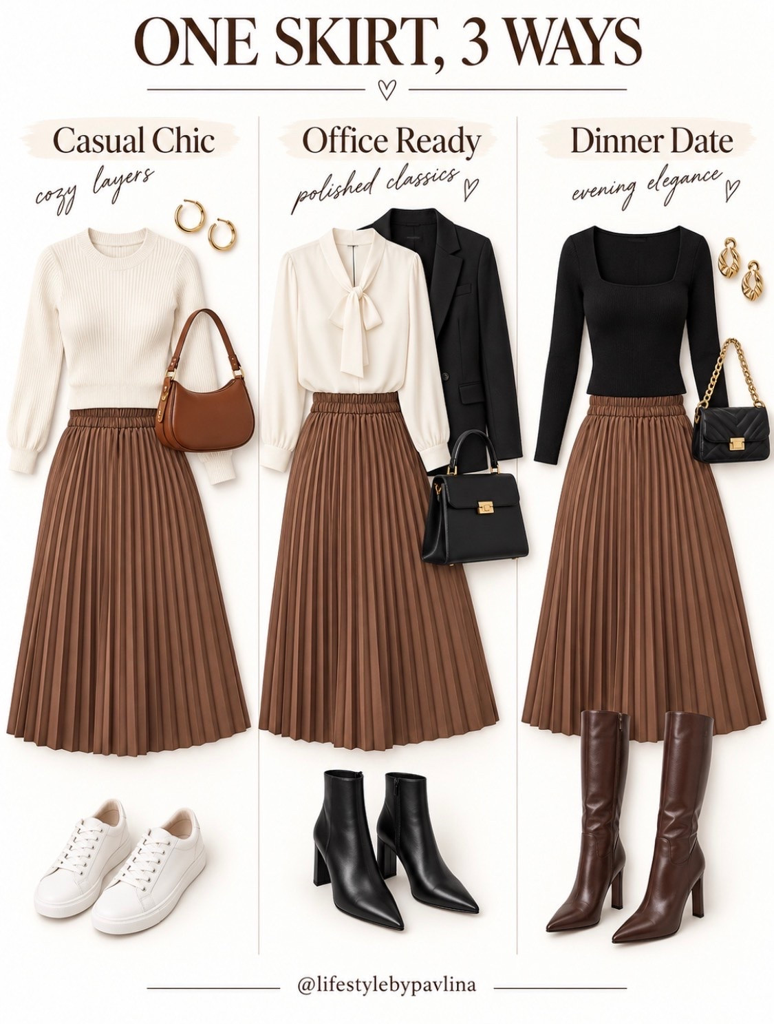 Fall skirt styled 3 ways

Fall outfit, styling tips, fall skirt, pleaded skirt, fall trends, effortless fashion

#LTKootd #LTKSeasonal #LTKMidsize