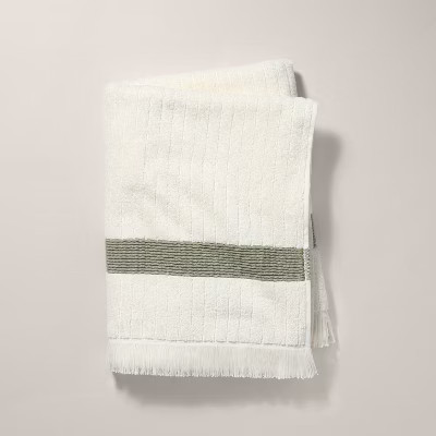 Textured Stripe Terry Bath Towel with Fringe Green/Cream - Hearth & Hand™ with Magnolia | Target