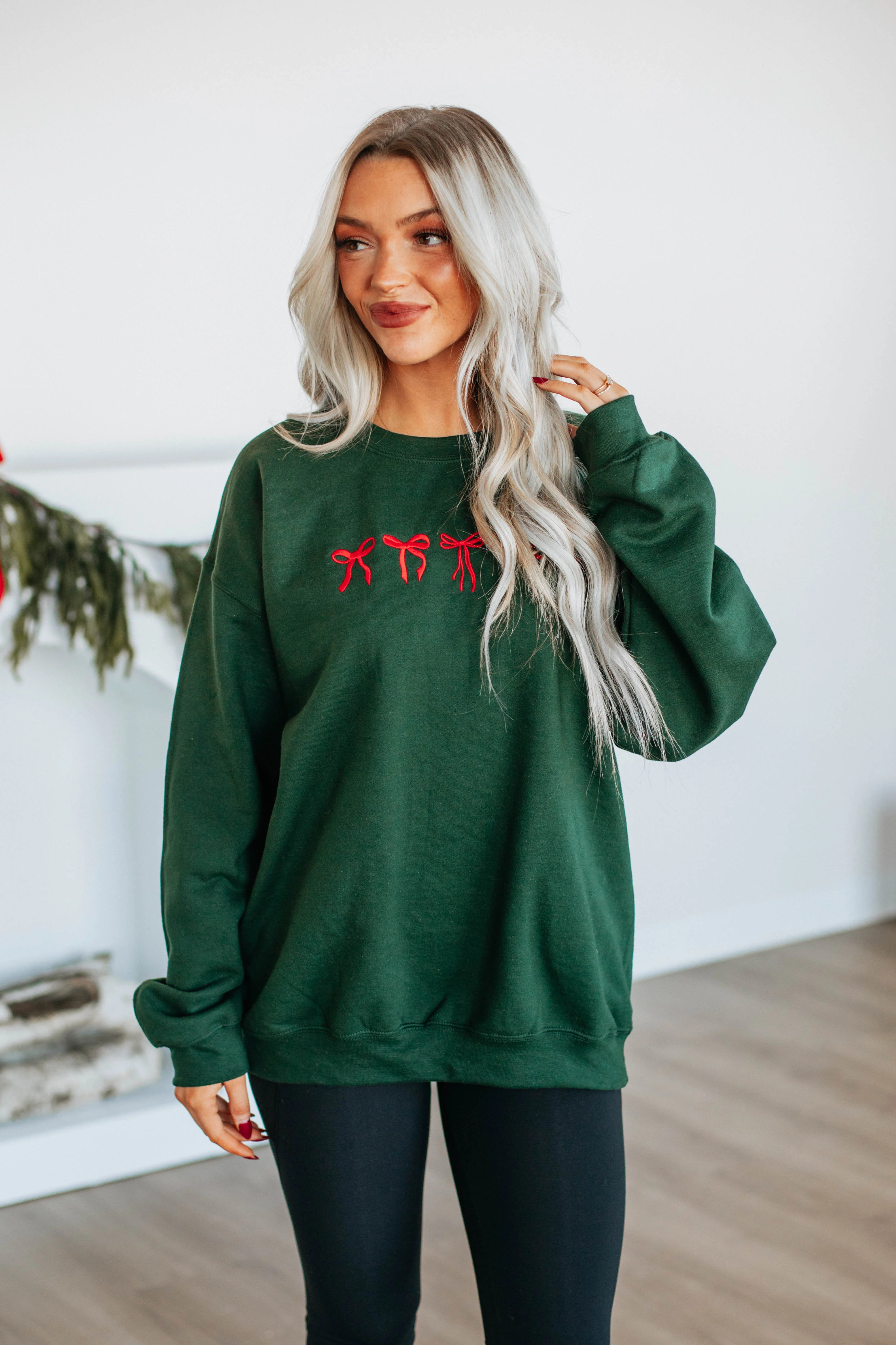 Holiday Vibes Oversized Crewneck - Hunter Green | Wild Oak Boutique