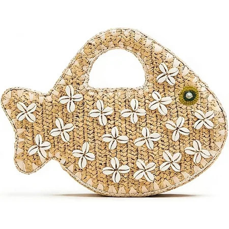 Fish Purse Clutch Straw Woven Fish Shaped Handbag Small Fun Bag Mini Novelty Tote for Women Summer Spring Beach | Walmart (US)