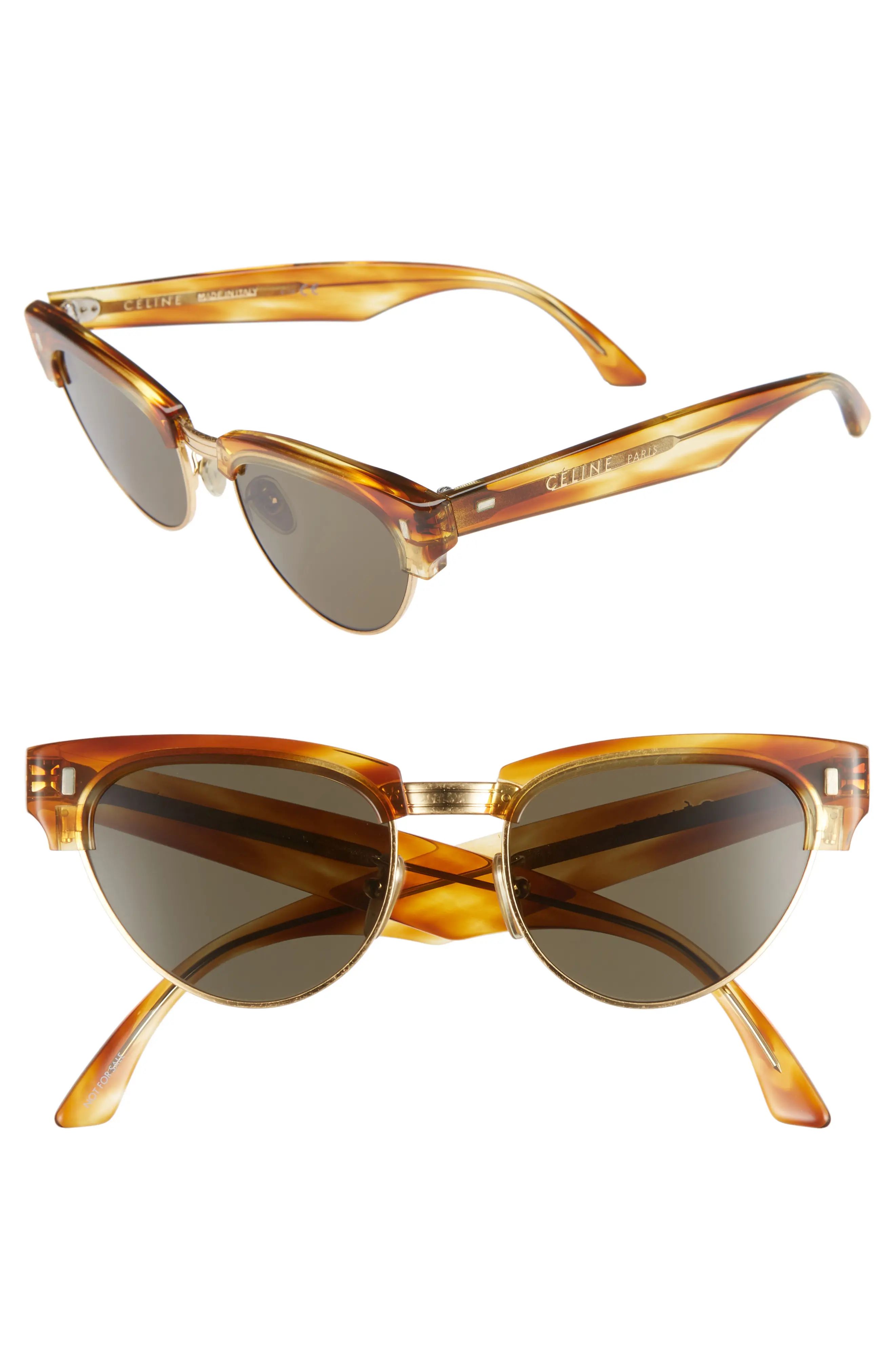 Women's Celine 51Mm Modified Cat Eye Sunglasses - Strpd Hny Havana/ Mnrl Lens | Nordstrom