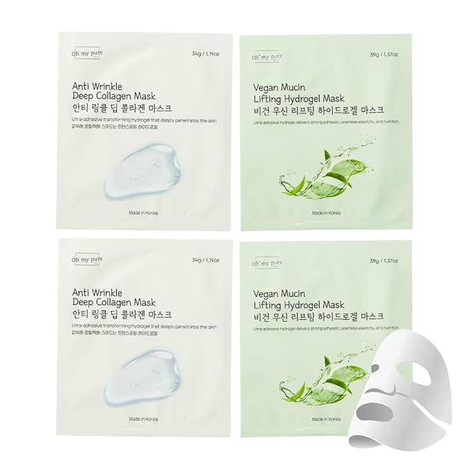 Korean Collagen Face Mask Overnight 2+2 EA Luxury Skin Care (AntiWrinkle, Vegan Mucin) (Sampler 4... | Amazon (US)