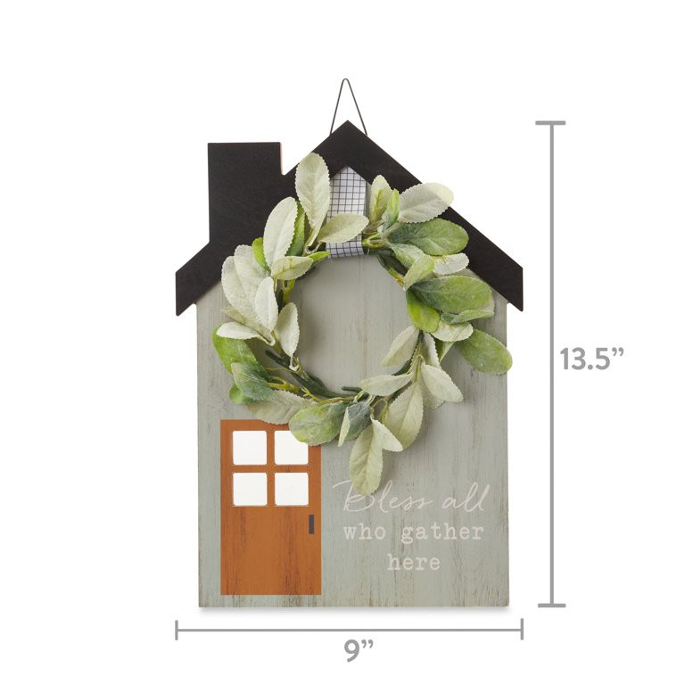 Way To Celebrate Harvest Hanging Sign, Bless Our Home Cottage Signs With Wreath, 14" | Walmart (US)