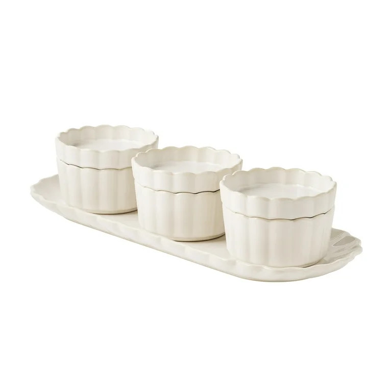 The Pioneer Woman Colette 7-Piece Stoneware Bowls with Lids & Tray, Cream | Walmart (US)