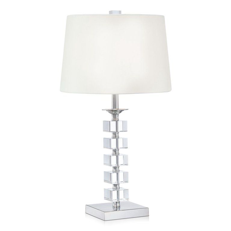 Vienna Full Spectrum Modern Table Lamp 25" High Crystal Glass Stacked Cubes White Fabric Tapered ... | Walmart (US)