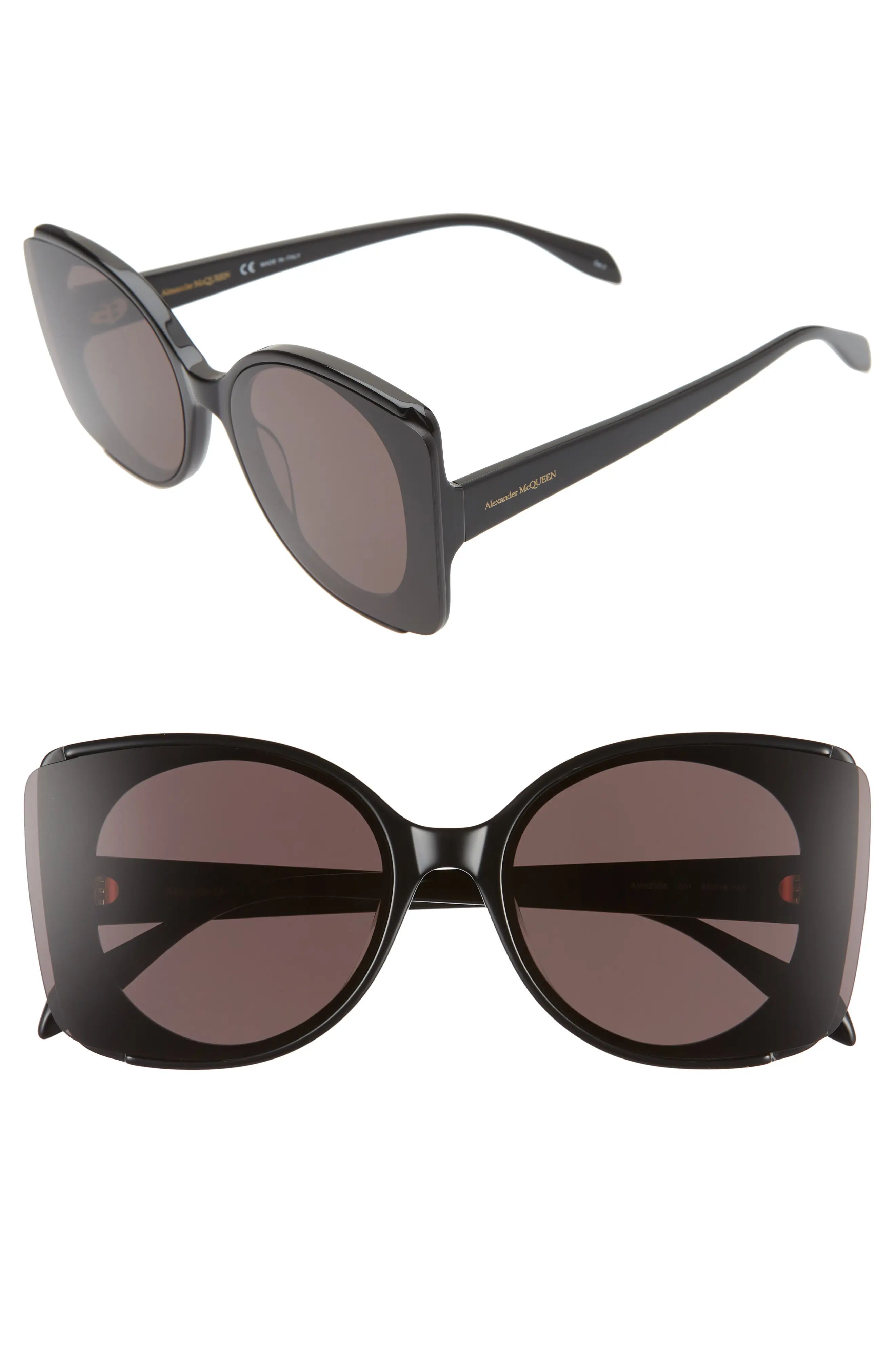 Women's Alexander Mcqueen 65mm Oversize Sunglasses - Black/ Grey | Nordstrom