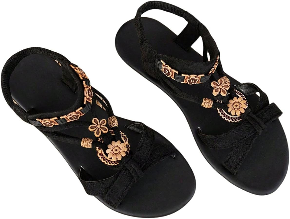Verdusa Women's Boho Strappy Sandals Open Toe Gladiator Flat Sandals Summer Beach | Amazon (US)