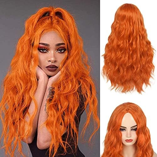 Beweig Orange Wigs for Women Long Curly Wavy Cute Colorful Wigs Middle Part Synthetic Hair Wigs Cosp | Amazon (US)