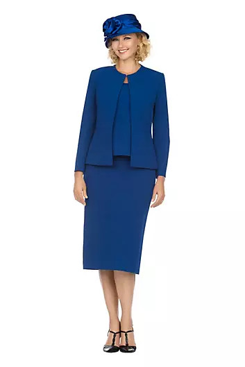 3-piece Round Neck Clean Lines Detailed Skirt Suit | Belk