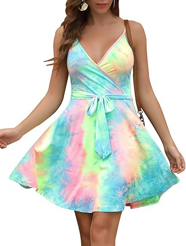 Aphratti Sun Dresses Women Summer Casual Beach Spaghetti Strap Mini Sexy Dress | Amazon (US)