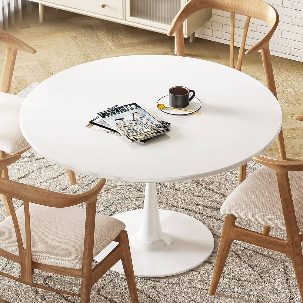 DKLGG White Round Dining Table, 42.1" Tulip Table Kitchen Dining Table 4-6 People with MDF Table ... | Amazon (US)