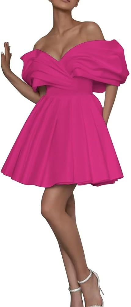 Off The Shoulder Satin Homecoming Dresses for Teens 2025 Ruched Cocktail Party Gowns A Line Short... | Amazon (US)