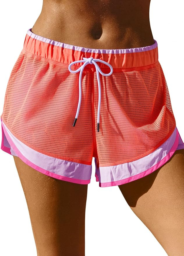 Fisoew Women Athletic Shorts 2 in 1 Running High Split Color Block Workout Yoga Mesh Shorts Pocke... | Amazon (US)