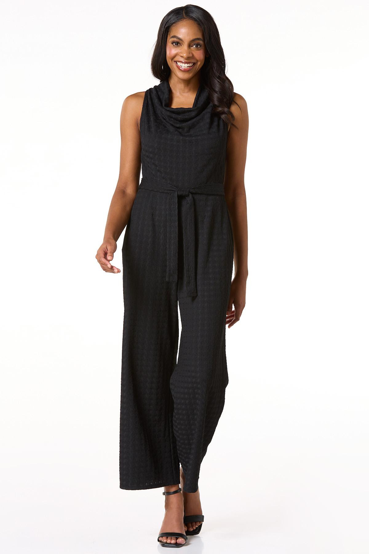 Textured Drape Front Jumpsuit | Cato Fashions