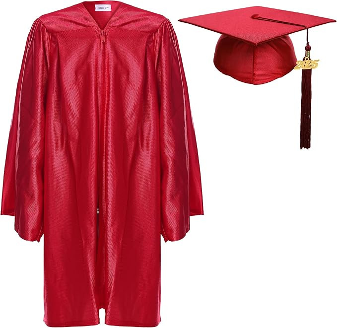 Newrara Unisex Shiny Kindergarten Graduation Gown Cap with Tassel (27, Red) | Amazon (US)