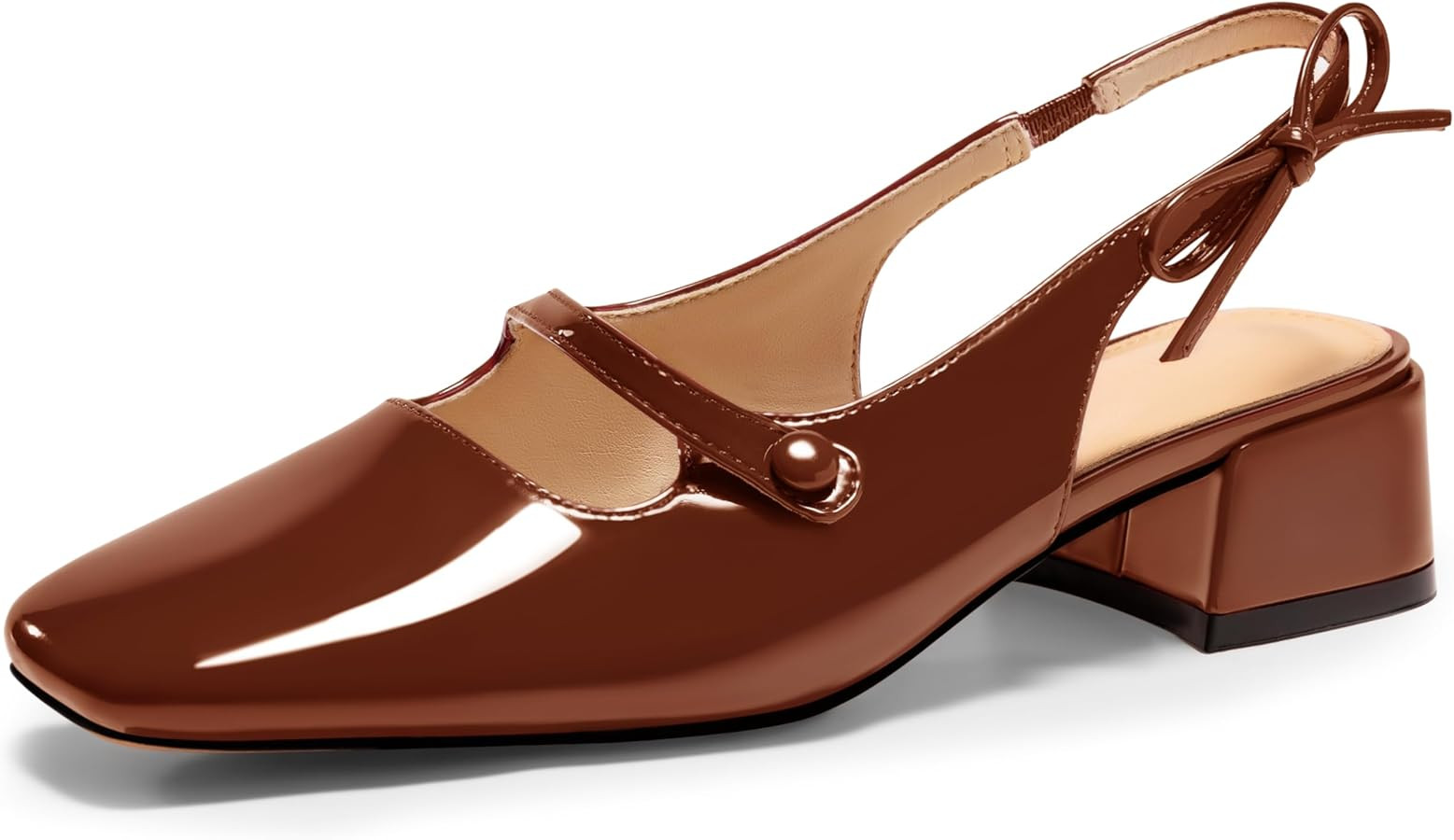 Coutgo Womens Mary Jane Shoes Slingback Chunky Low Heels Bow Closed Square Toe Pumps Wedding Part... | Amazon (US)