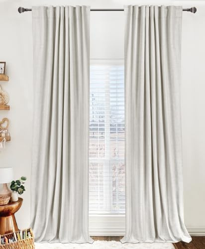 100% Blackout Shield Linen Blackout Curtains for Bedroom 84 Inches Long, Back Tab/Rod Pocket Living Room Drapes, Thermal Insulated Blackout Curtains 2 Panels Set, 50" W x 84" L, Beige | Amazon (US)