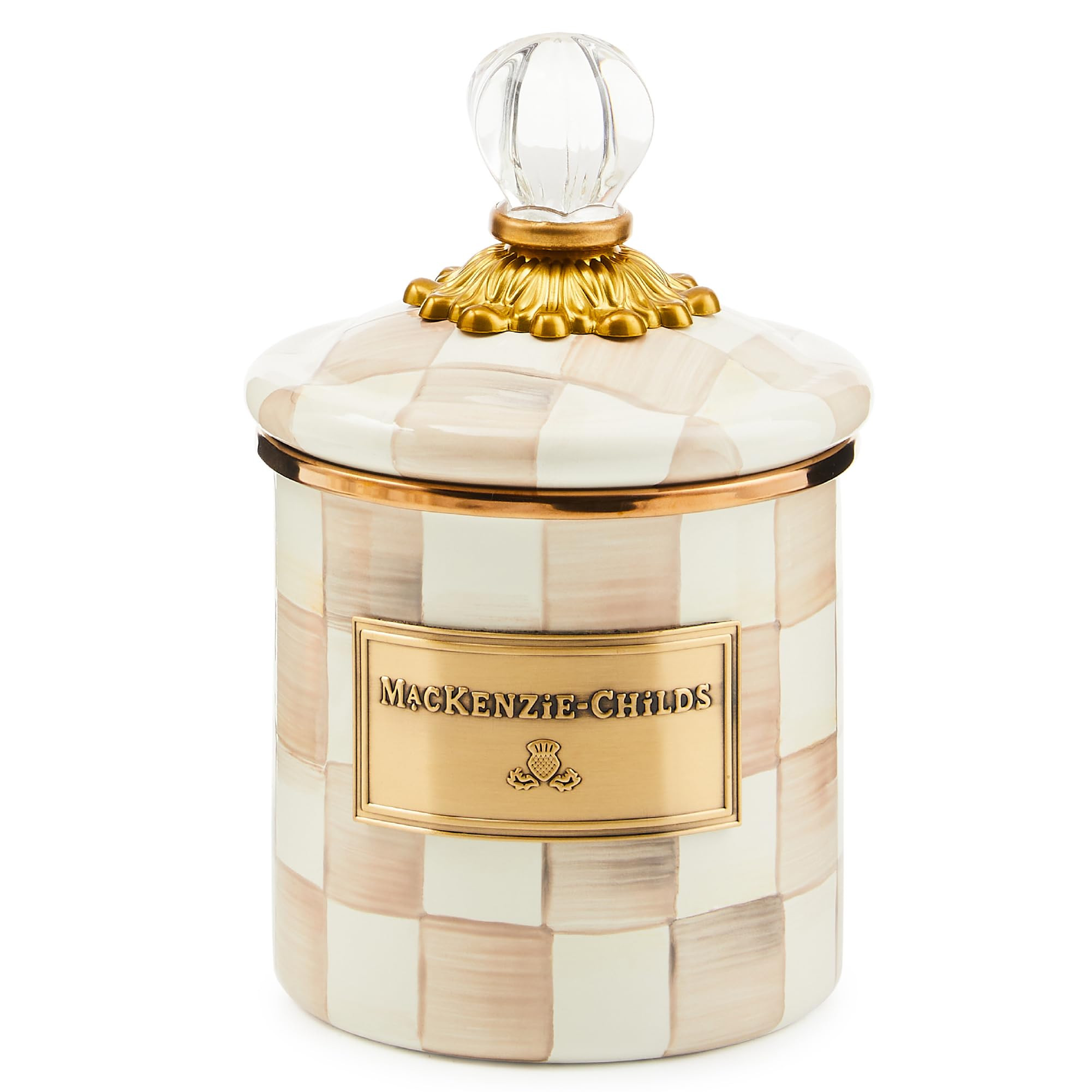 MACKENZIE-CHILDS Demi Enamel Canister, Kitchen Storage Container with Lid, Brown-and-White Mocha ... | Amazon (US)