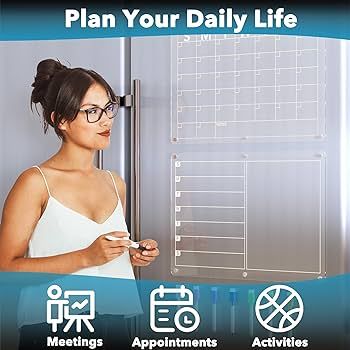 Neatsure Acrylic Magnetic Calendar for Fridge 2 Pack, Monthly and Weekly Meal Planner, Clear Dry ... | Amazon (US)