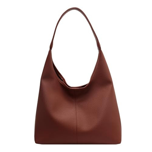 Hobo Bags for Women Slouchy Tote Bag Soft Casual PU Leather Shoulder Purses 2pcs Work Everyday Handbags (Brown) | Amazon (US)