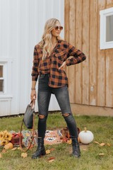 Nevada Burnt Orange & Black Plaid Flannel Shirt | Magnolia Boutique