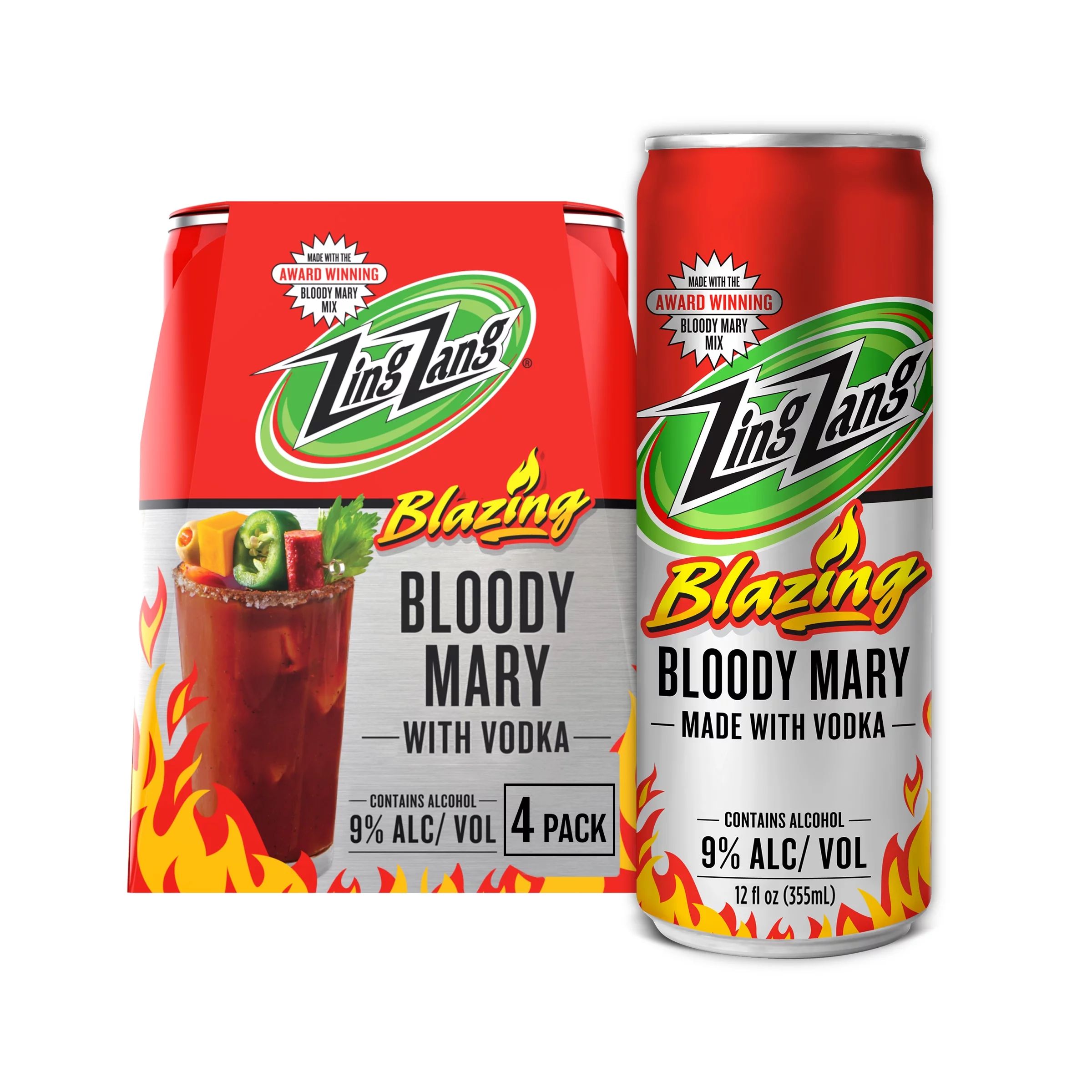 Zing Zang Blazing Bloody Mary with Vodka, Alcoholic Ready-to-Drink Canned Cocktails, 12 Fl Oz Can... | Walmart (US)