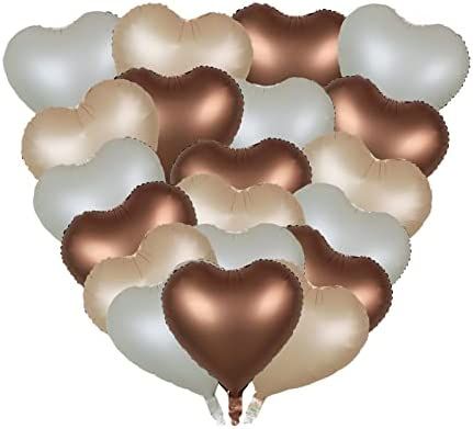 Autupy 18 Inch 18 pcs White Sand Nude Brown Heart Foil Balloons Caramel Balloons for Jungle Party... | Amazon (US)