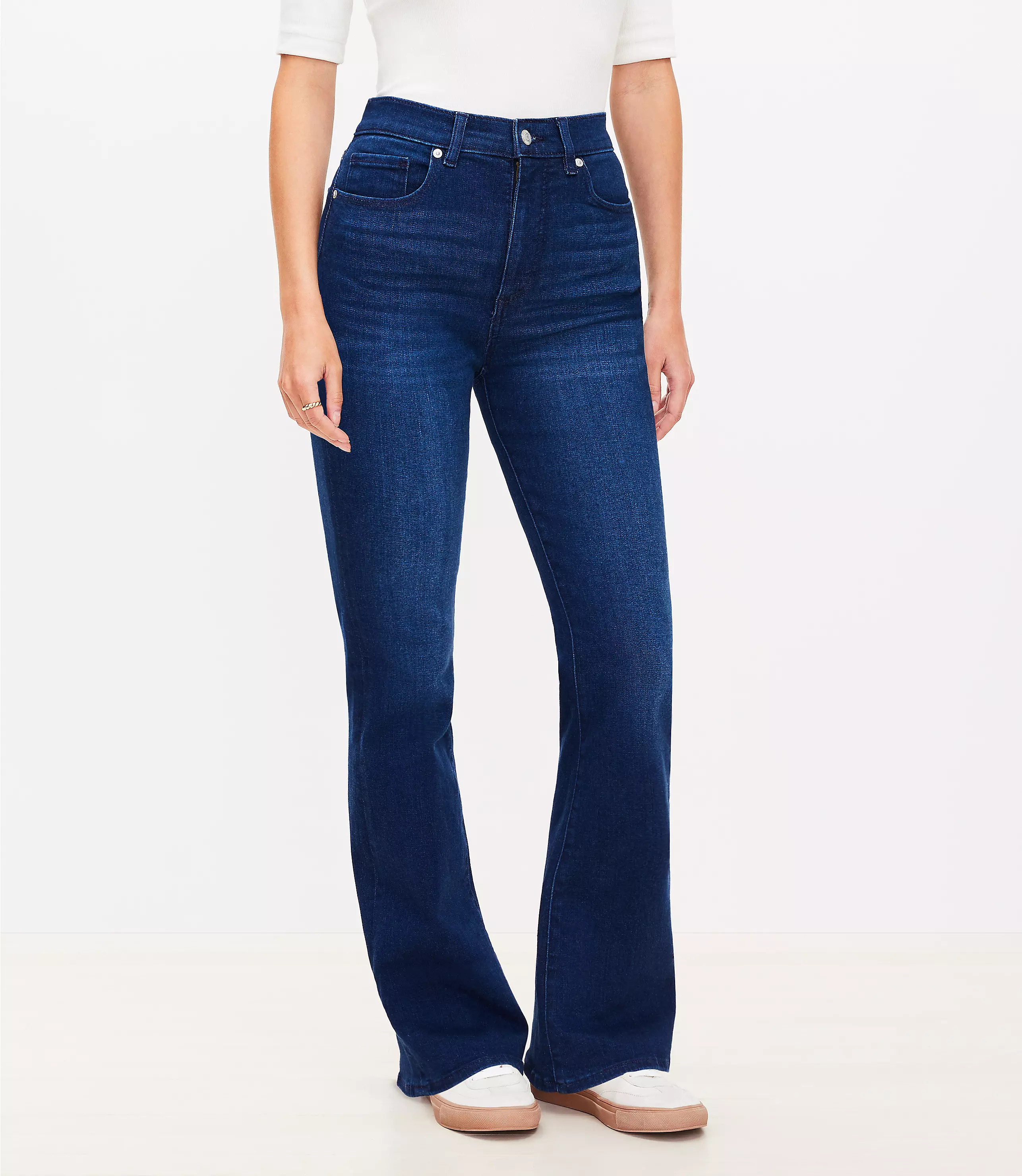 Curvy High Rise Slim Flare Jeans in Dark Wash | LOFT
