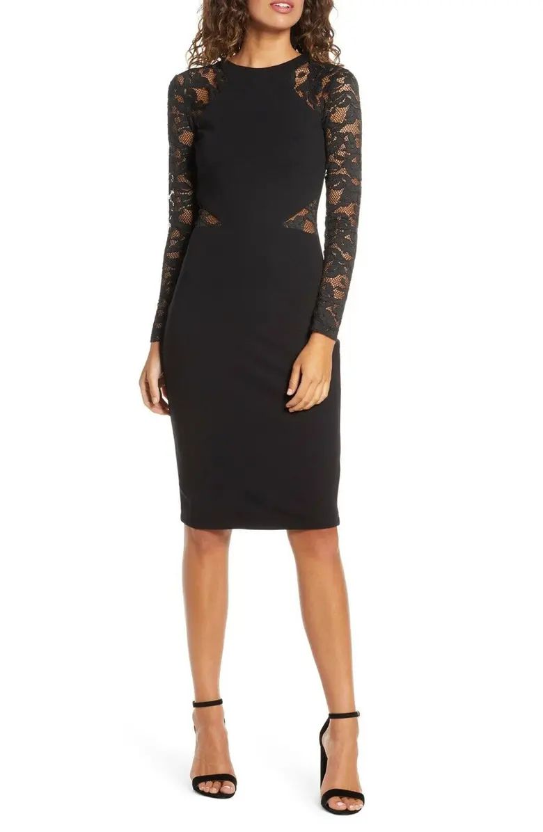 Viven Lace & Mesh Sleeve Body-Con Dress | Nordstrom