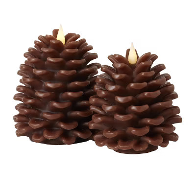 Christmas Pinecone Flameless Candle 2pc Set - 4x4,5x6 Brown | Target