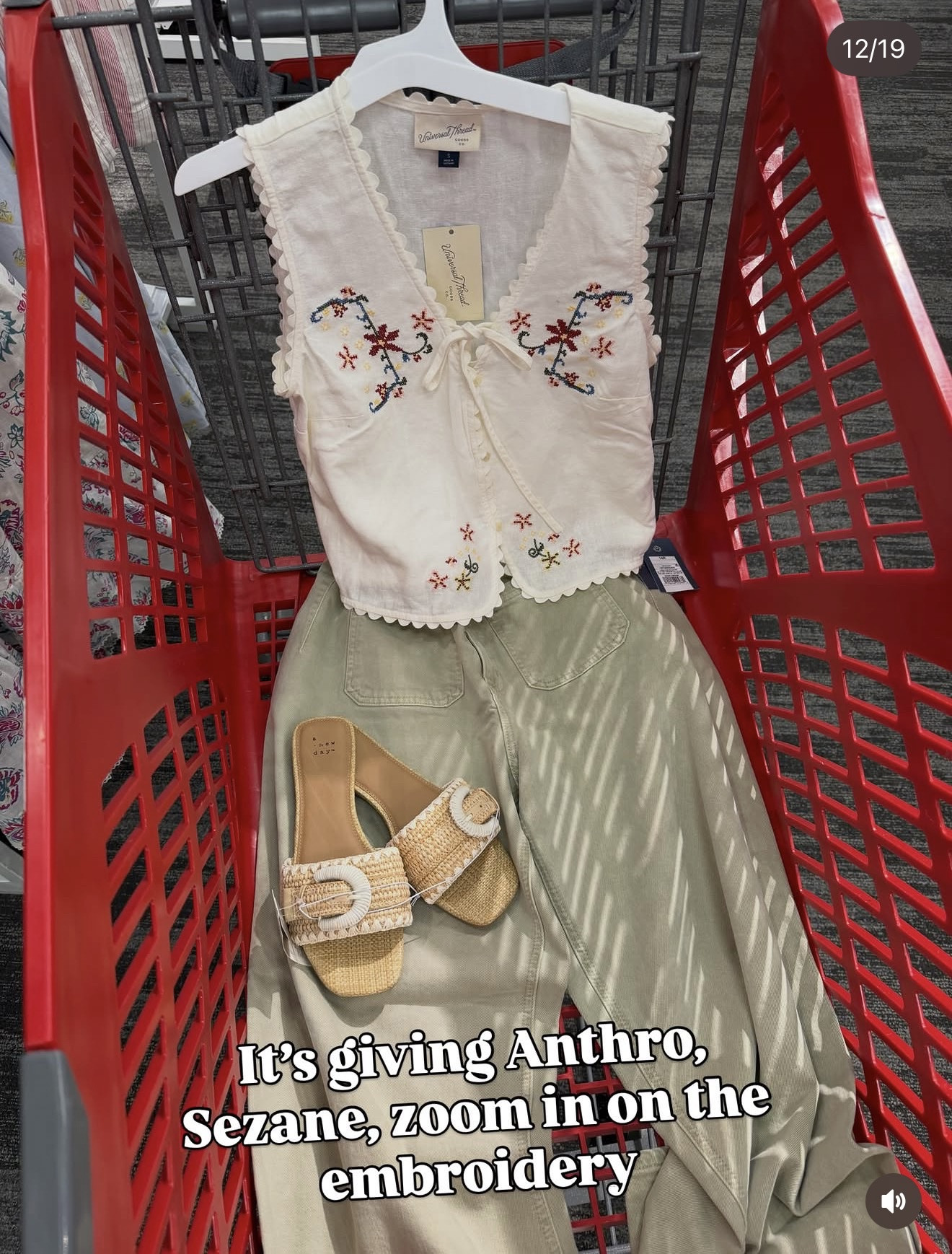 Target outfit idea with this beautiful embroidered vest and light green jeans. #targetstyle